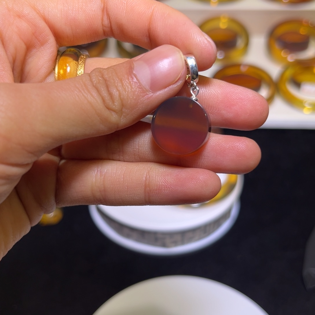 琥珀手镯银S925镶嵌吊坠