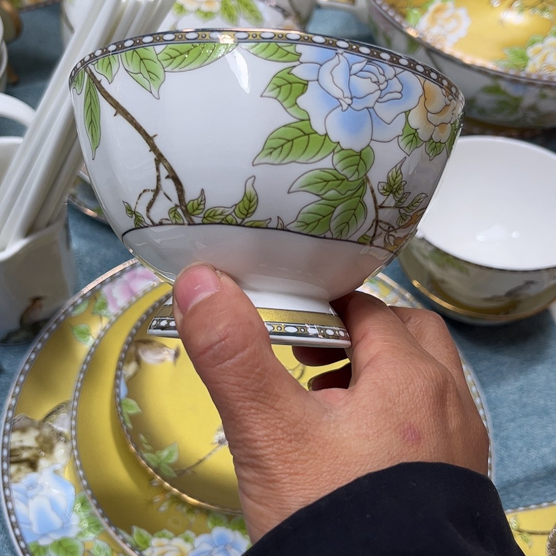 瓷片琴瑟和鸣碗六个4.5寸微瑕