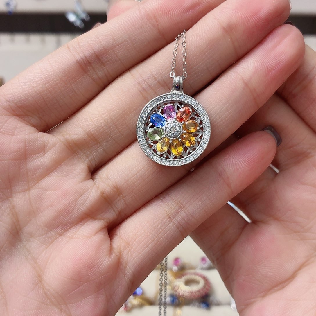 晰***然吊坠(赠链)彩色蓝宝石银S925镶嵌