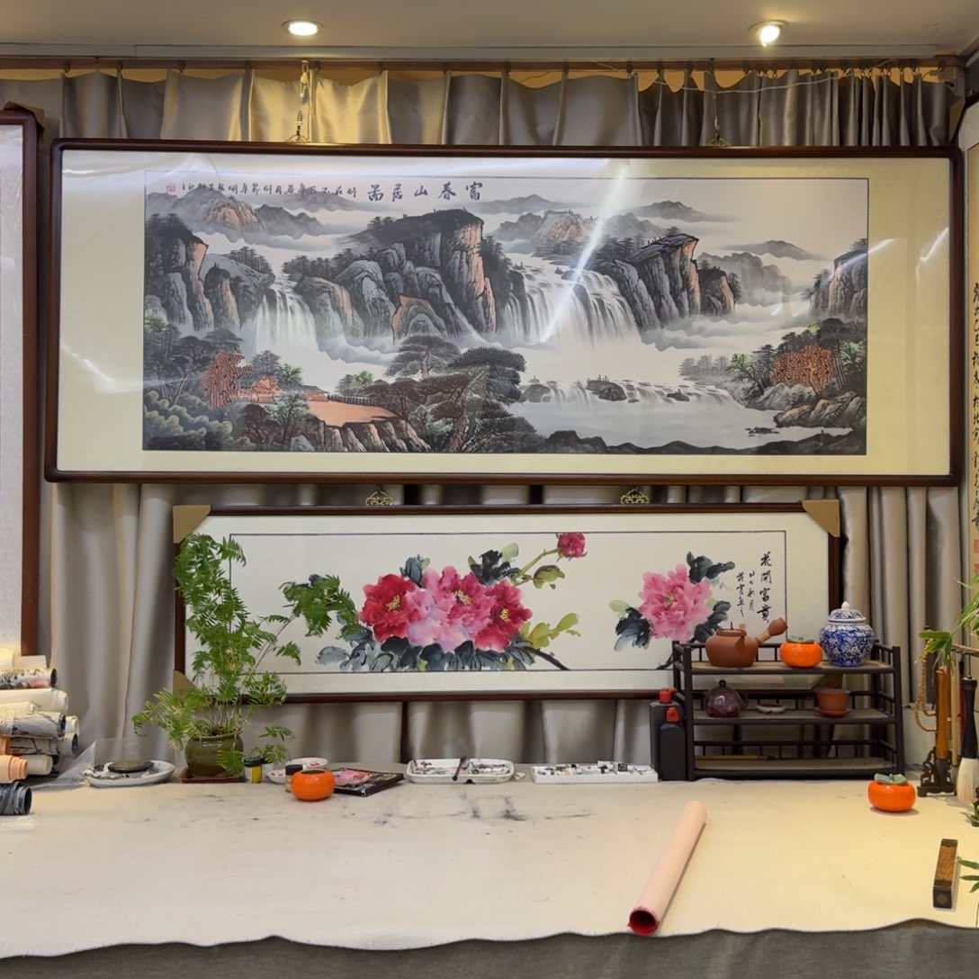 国画六尺富春山居图画框225×85