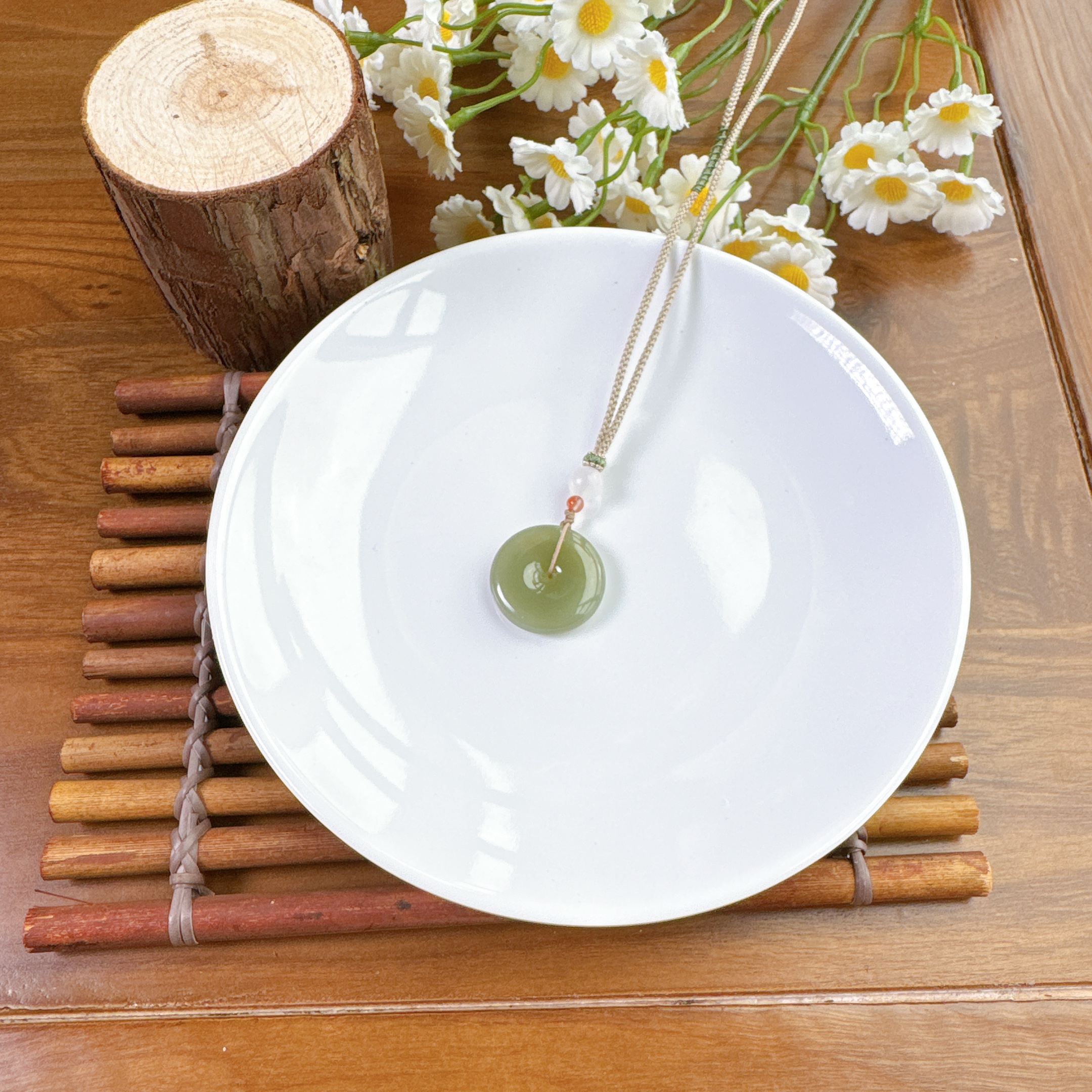 和田玉平安扣约24mm（湖水绿）吊坠