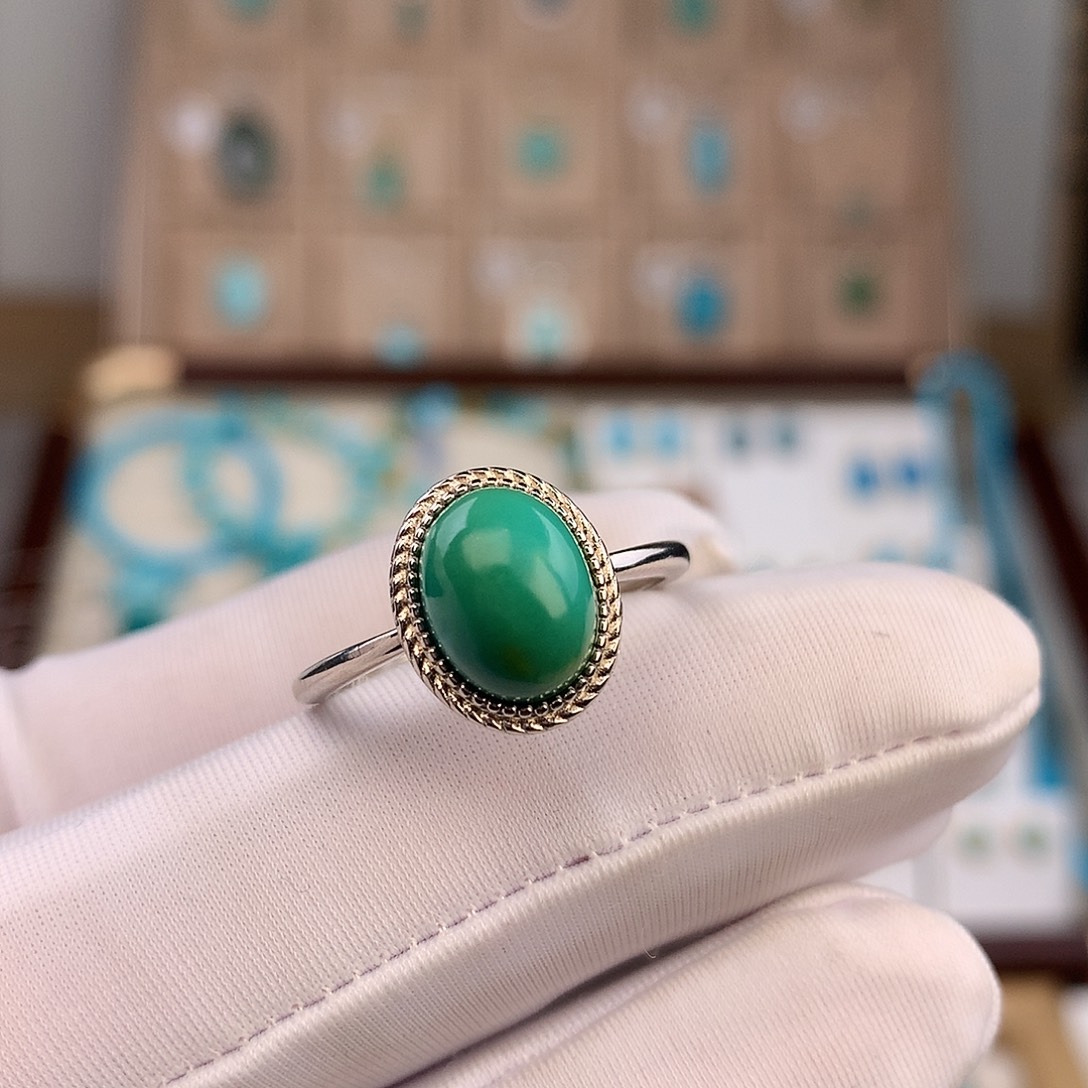 欧***～绿松石银S925镶嵌戒指