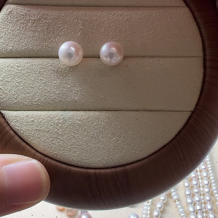 银S925镶嵌耳饰淡水珍珠8mm