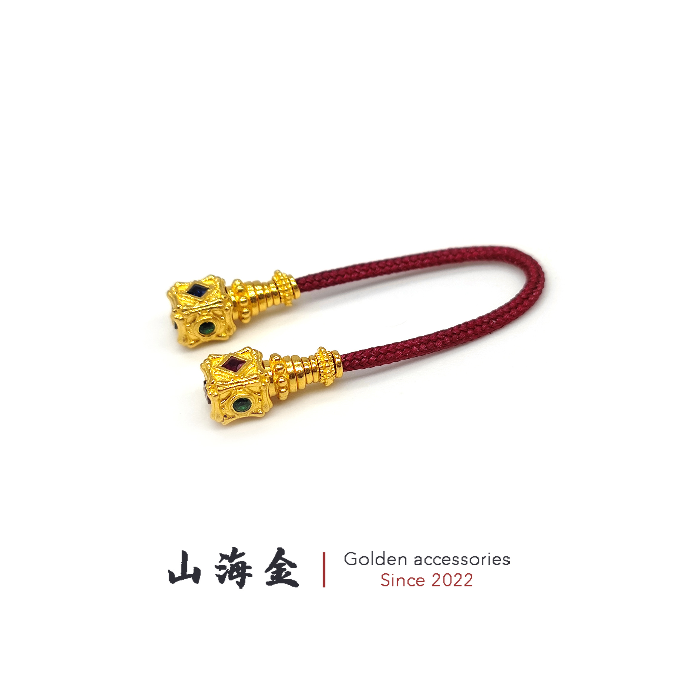 山海金 24K金999足金镶嵌宝石骨珠弟子珠方形小隔珠文玩手串配饰