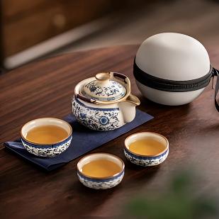 ZH2852-青花缠枝莲手抓壶旅行套