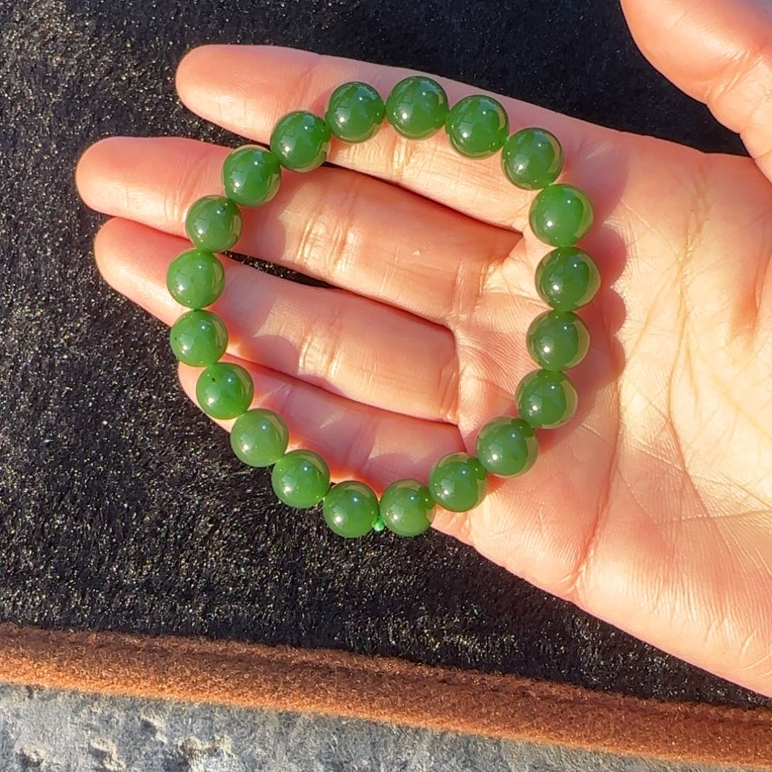 和田玉未镶嵌手链俄碧冰阳绿卡10