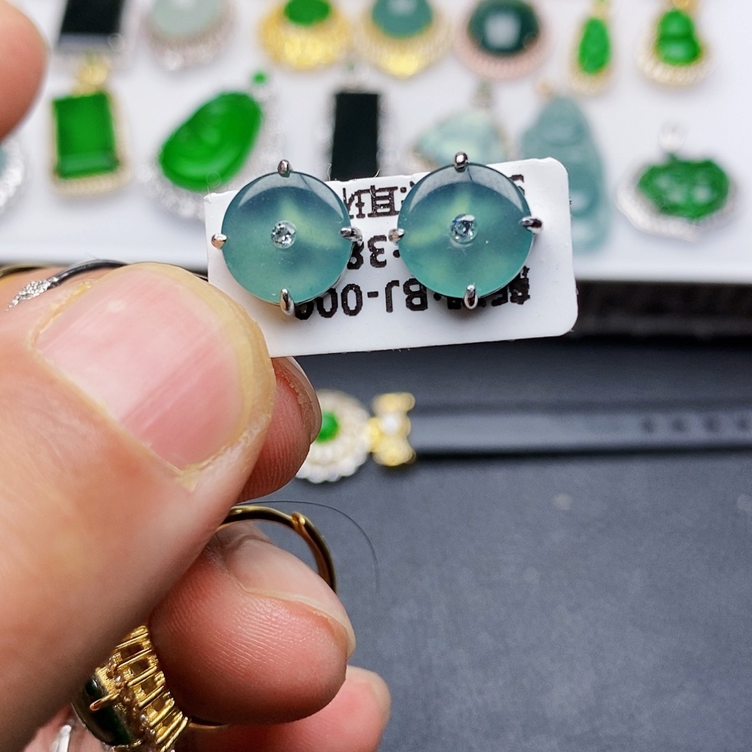 翡翠耳饰银S925镶嵌耳饰