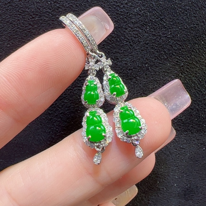 翡翠18K金镶嵌耳饰耳坠