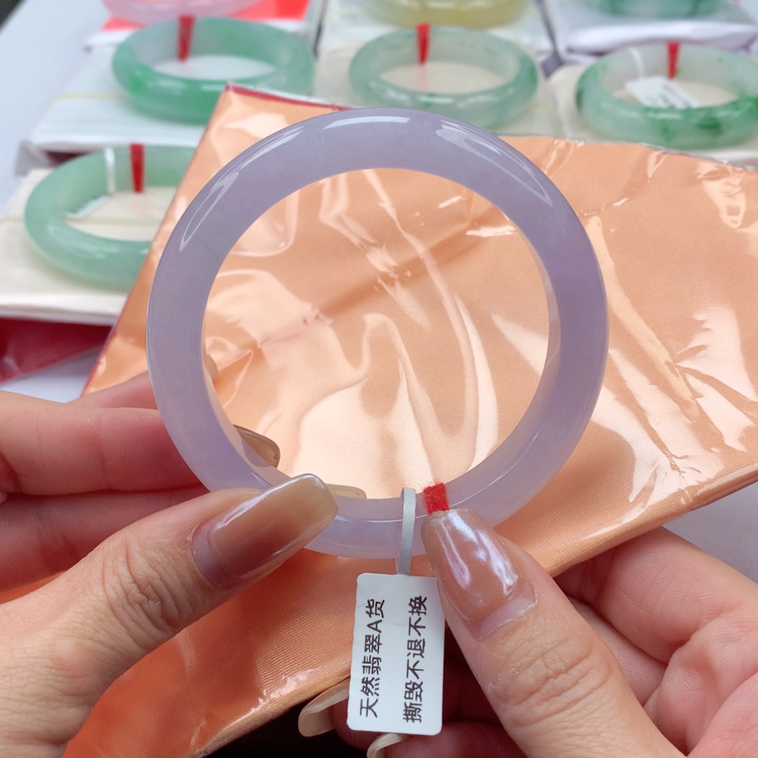 翡翠手镯未镶嵌58圈口 冰透少年心冰粉紫