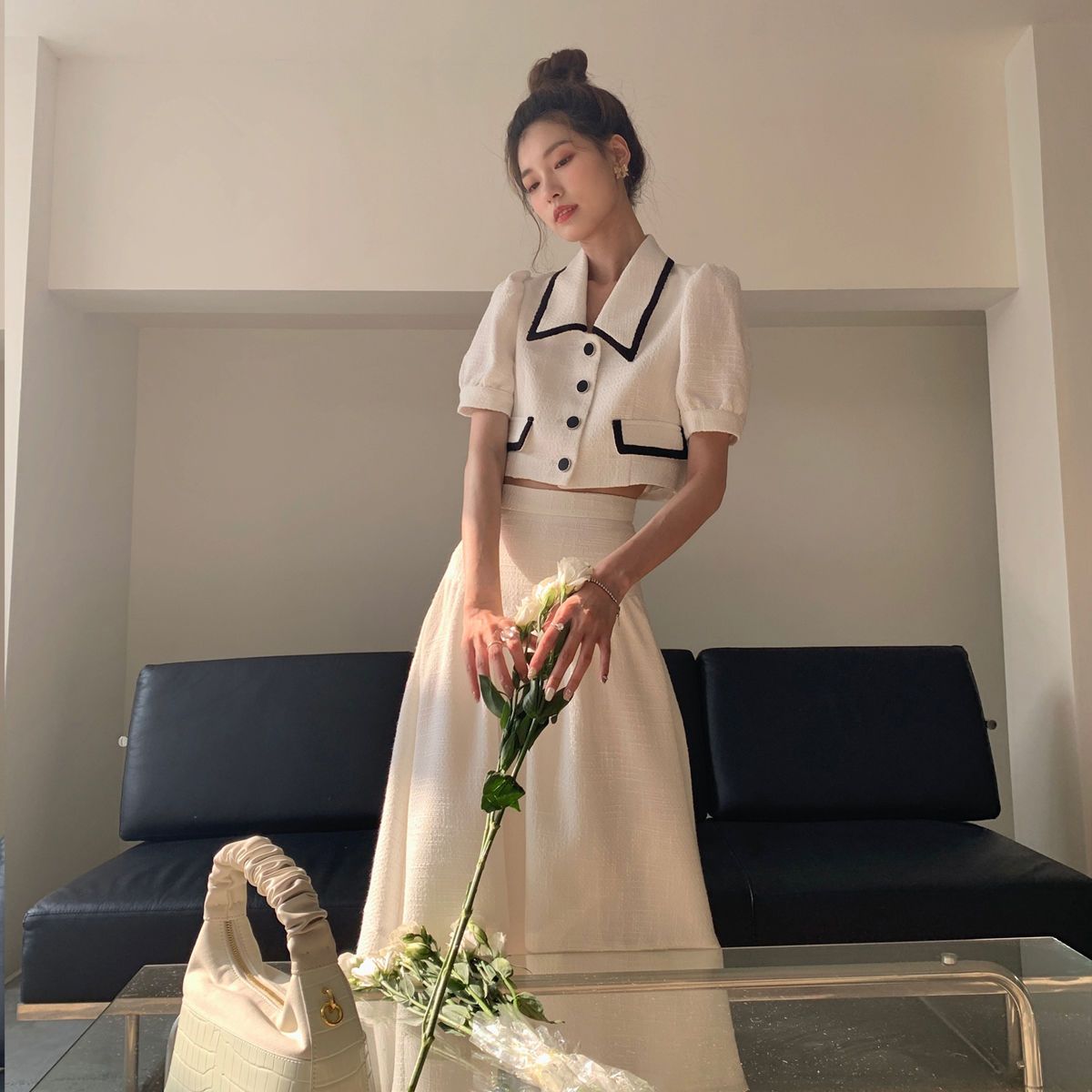 法式复古小香风连衣裙高级感赫本风气质高腰显瘦两件套装女夏2022