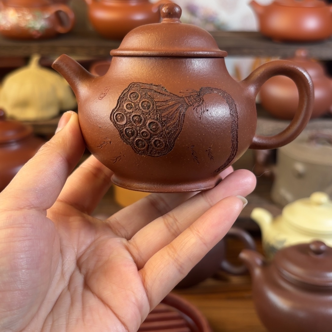 紫砂茶壶半手工红将坡高潘150cc