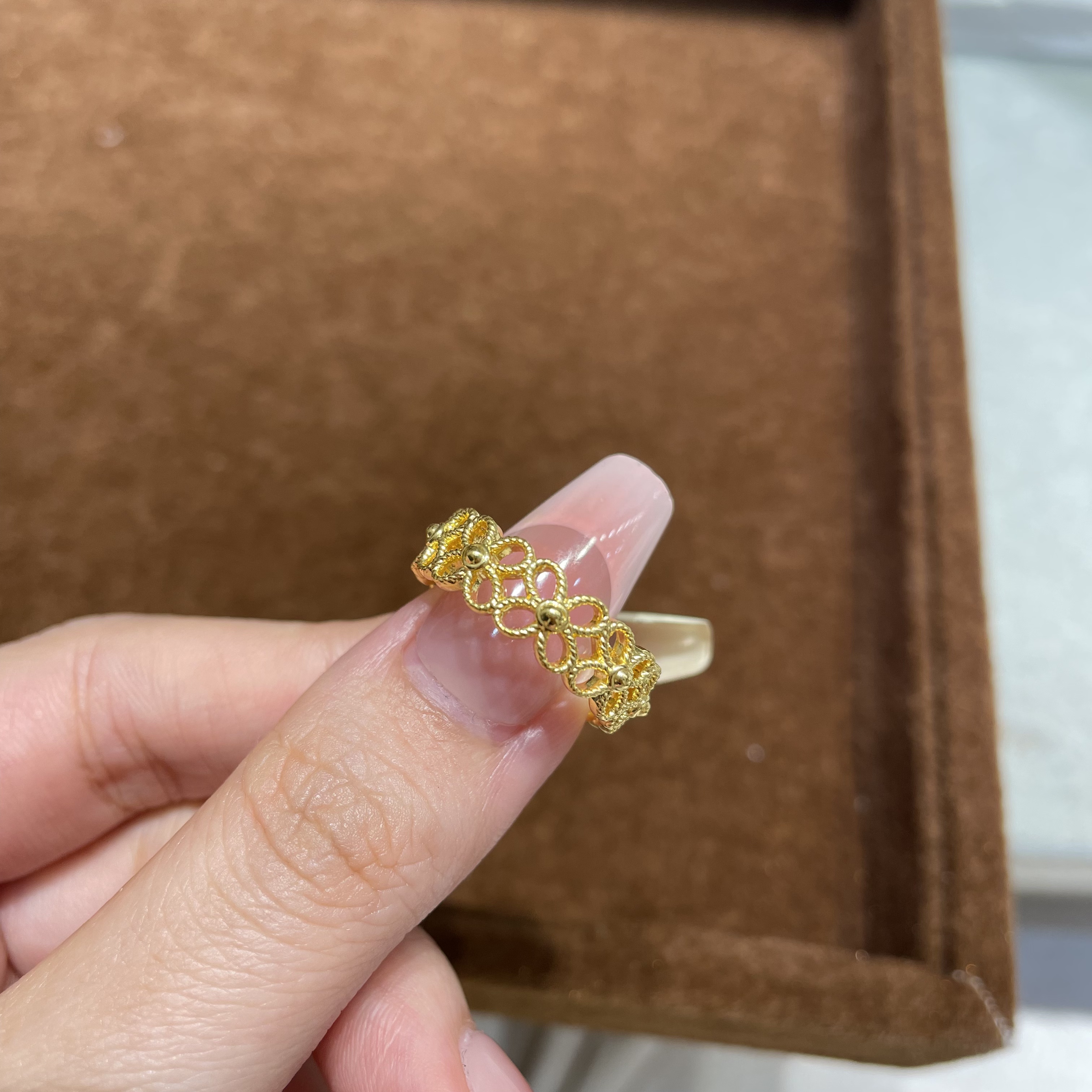 足金999四叶花戒指5D工艺大气精致个性不撞款小众轻奢时尚送女友