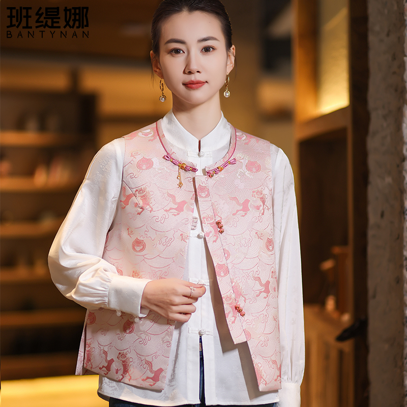 春季百搭女马夹时尚短款上衣国潮盘扣中国风复古班缇娜中式马甲