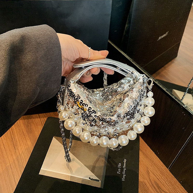 女童亮片月亮手拎包甜美公主串珠儿童斜挎包迷你单肩包B106