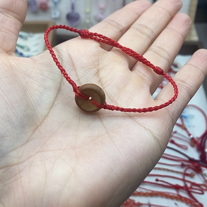 布艺非金属桃木红绳宝宝款手工