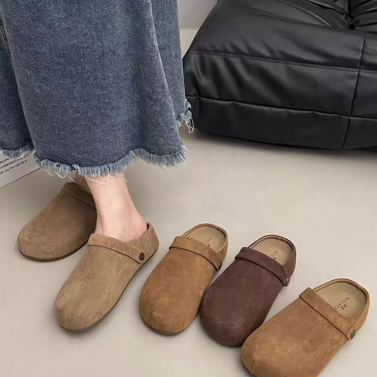 两穿超火包头半拖鞋女2025新款秋季小众增高懒人上班勃肯单鞋X