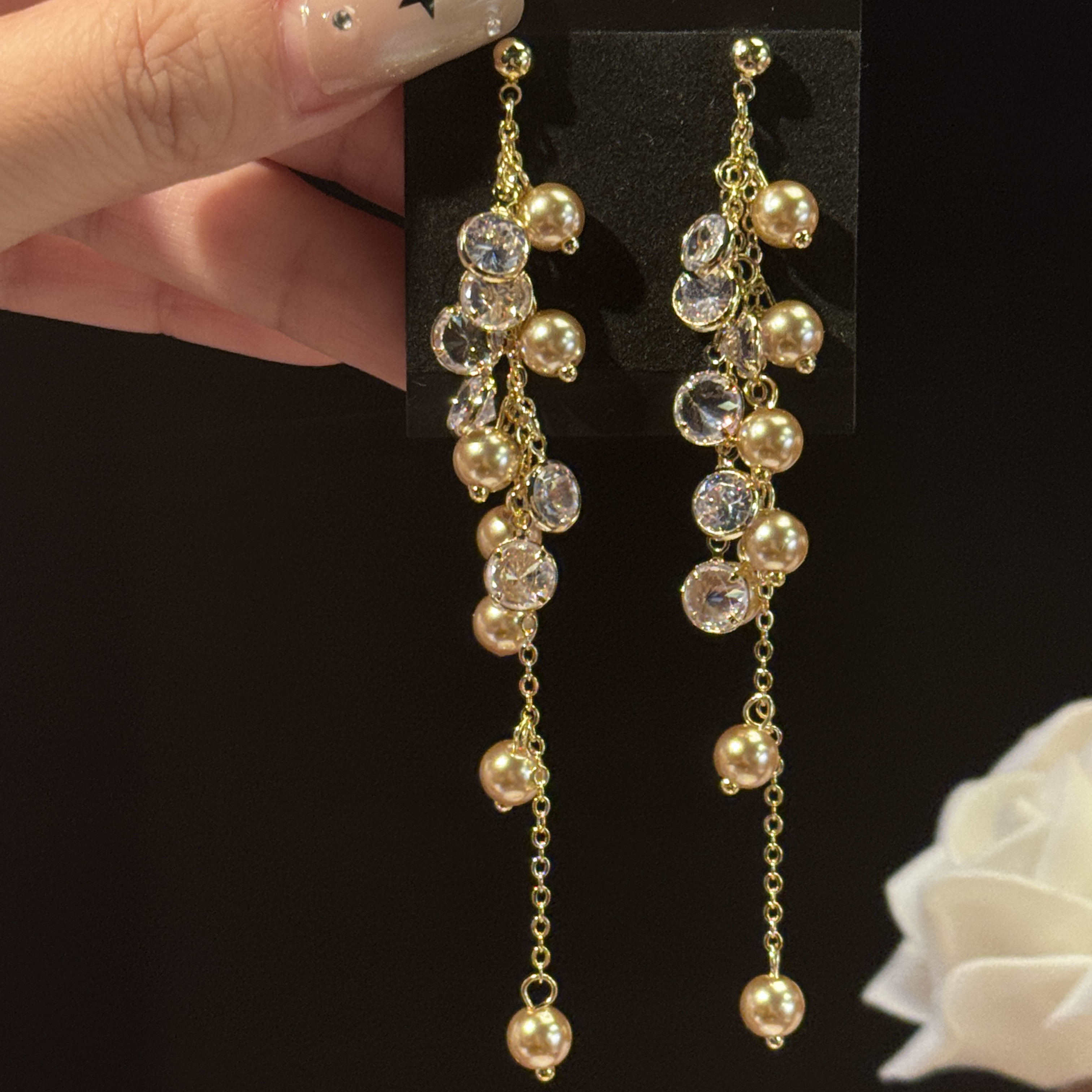 铜合金仿珍珠耳饰 浅与】秋冬小众高级感长款珍珠流苏耳环轻奢耳钉