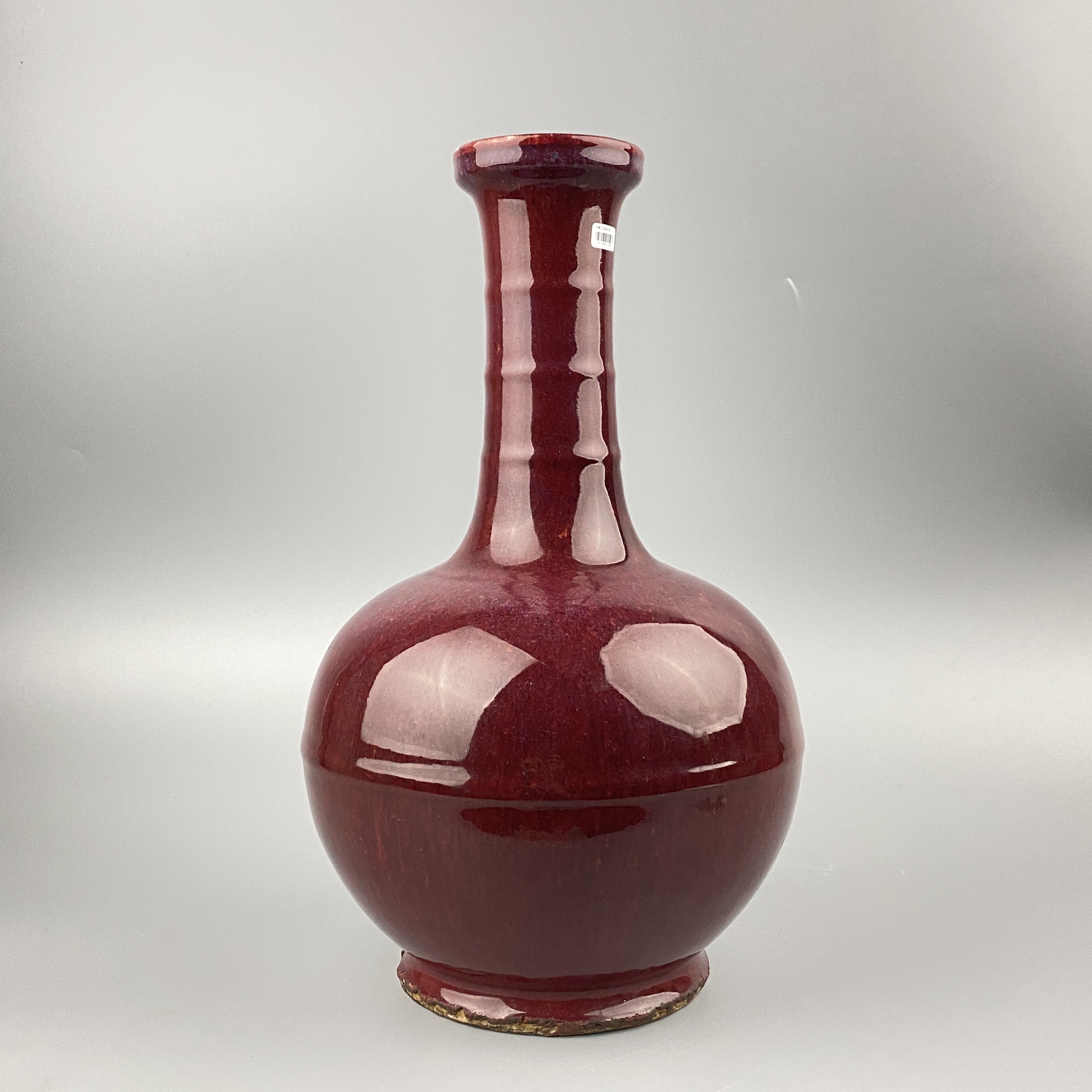 清雍正红釉弦纹瓶【古董拍卖】PY25PY0119007