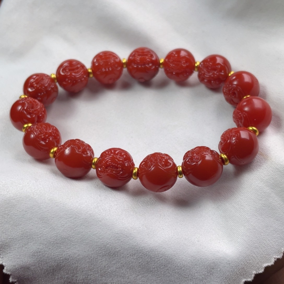 南红玛瑙未镶嵌原矿精品南红锦红貔貅圆珠手串