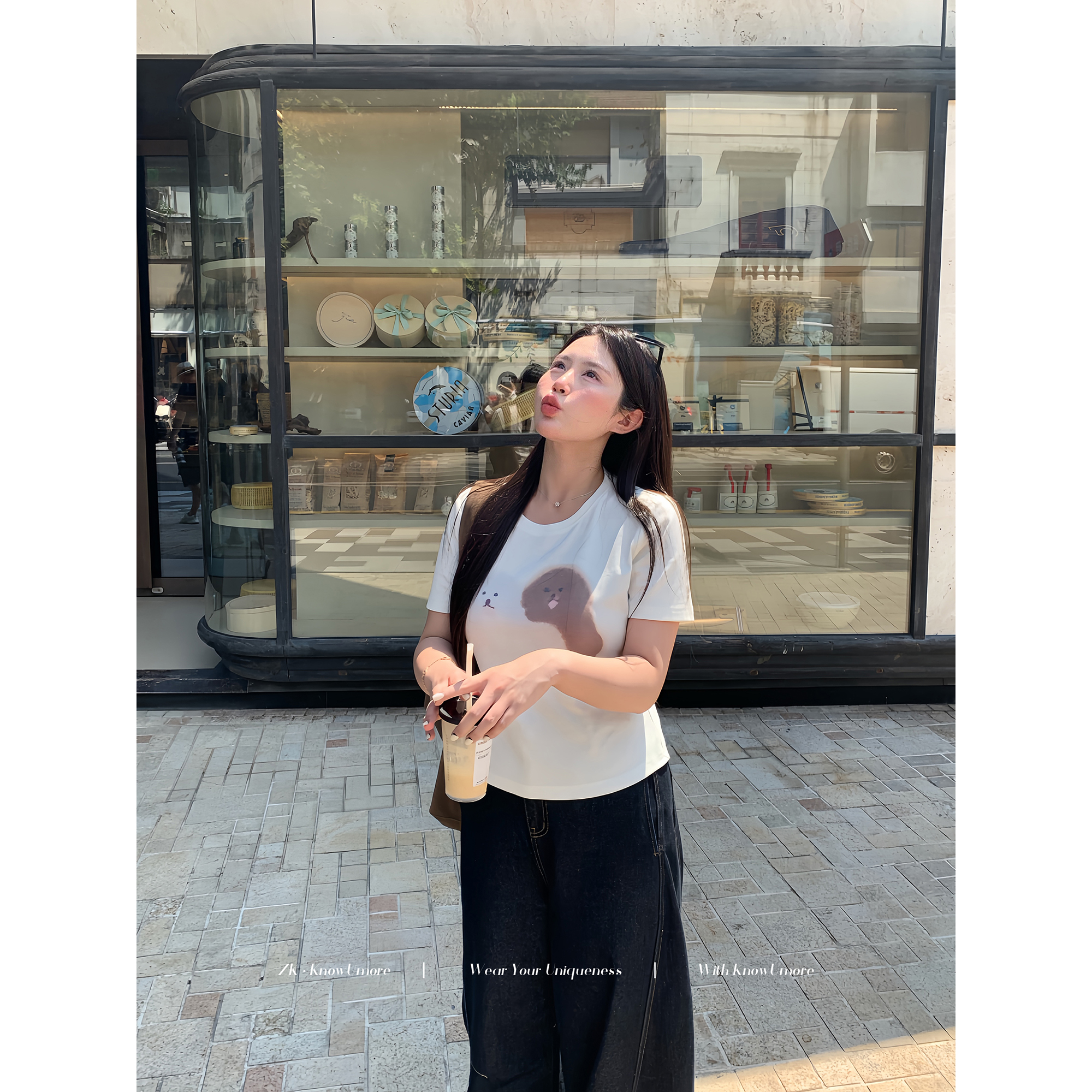 知葵微胖定制【秋日小狗T】韩系百搭休闲纯色短袖T恤 12252T6758