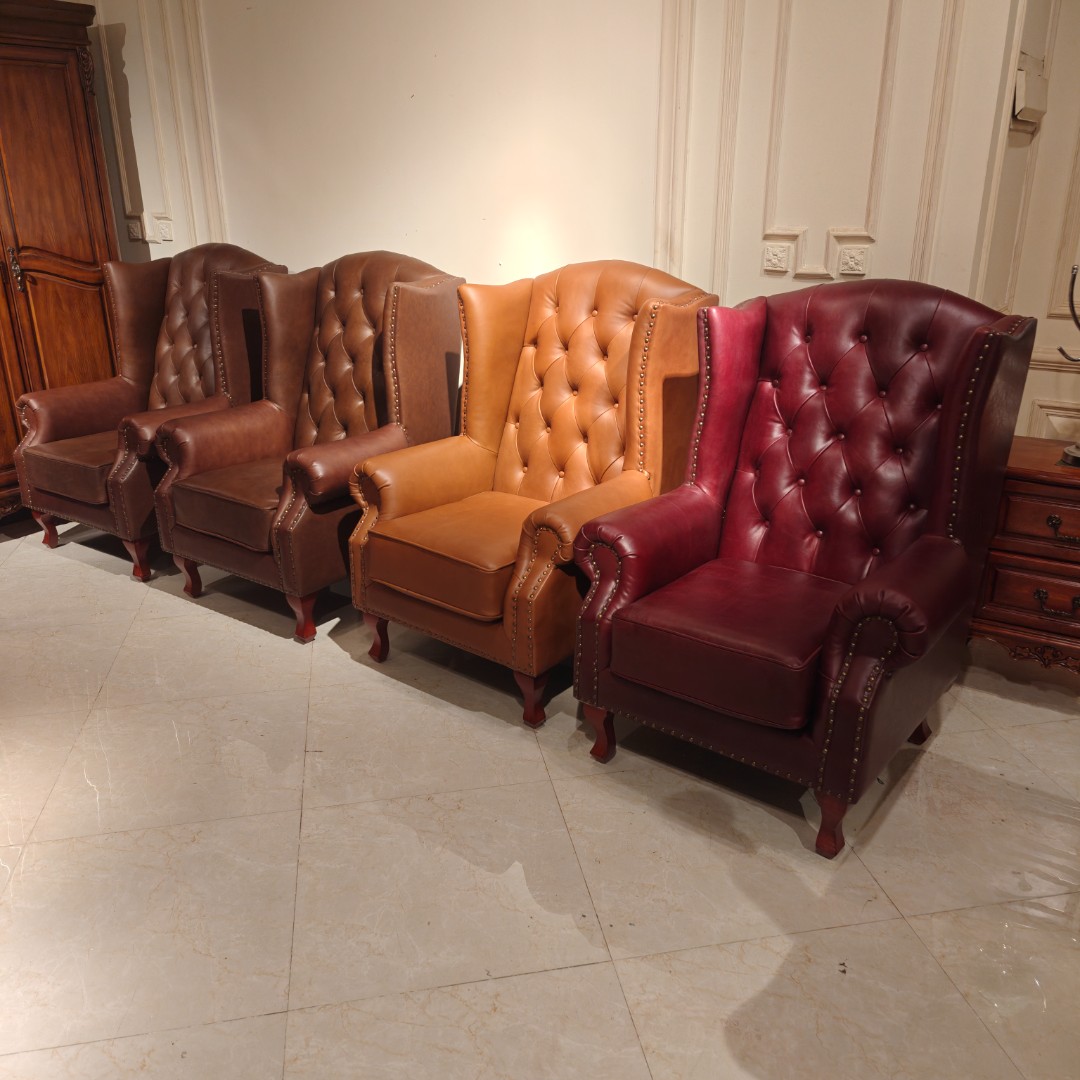 复古真皮休闲椅850*850*1150mm美式单人皮艺沙发老虎椅