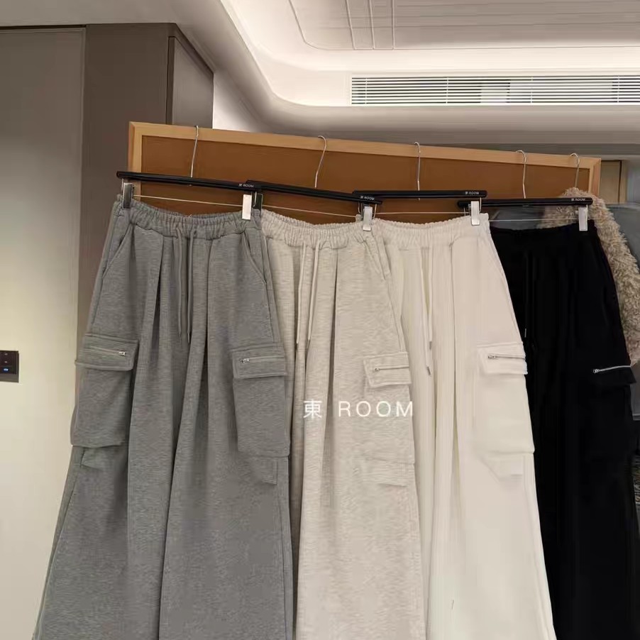 （東Room）冬季新款纯色加绒加厚工装休闲裤宽松休闲运动百搭通勤风