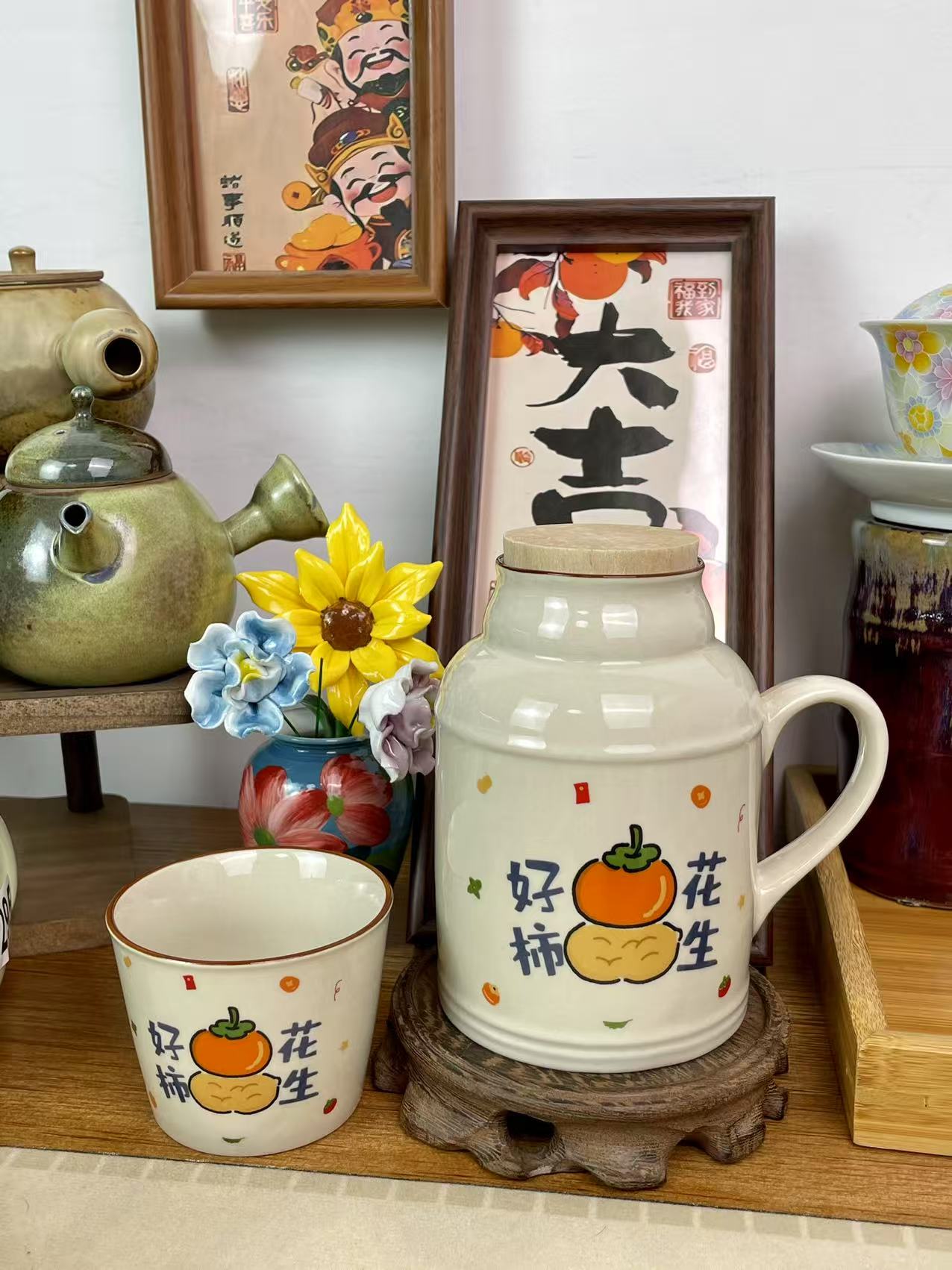 汝窑小暖壶家用大容量陶瓷暖手瓶办公泡茶壶茶杯