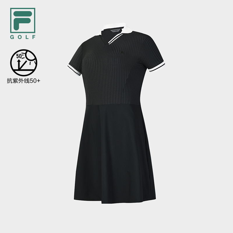 FILA 斐乐官方女士连衣裙2026夏季新款高尔夫运动基础撞色V领裙子