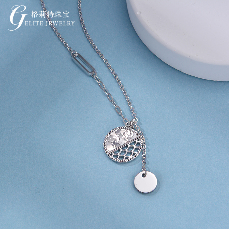 【促】格莉特珠宝PT990铂金碎碎冰镂空圆牌套链时尚百搭项链TCX1396