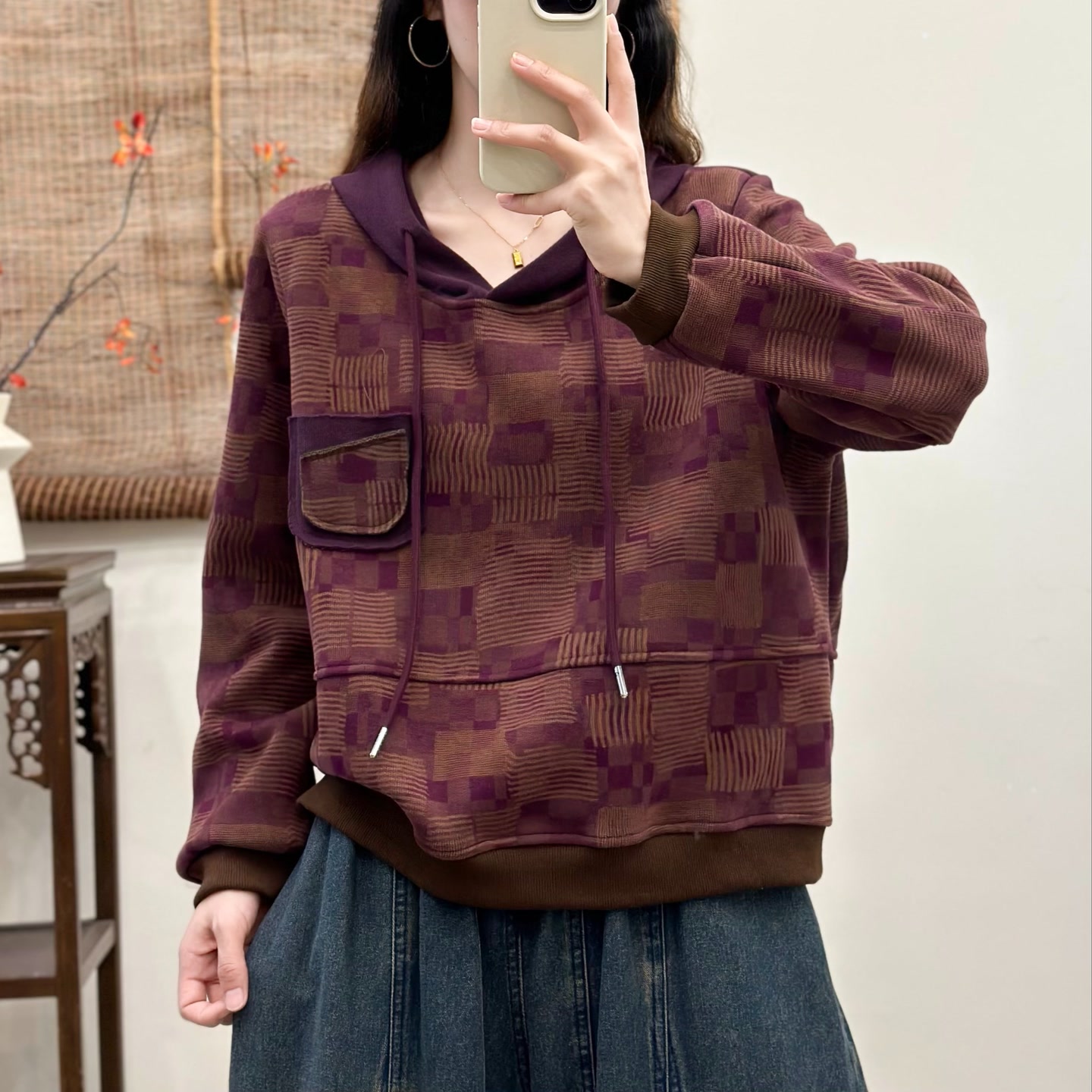 16270新款春秋休闲减龄印花百搭潮流带帽卫衣