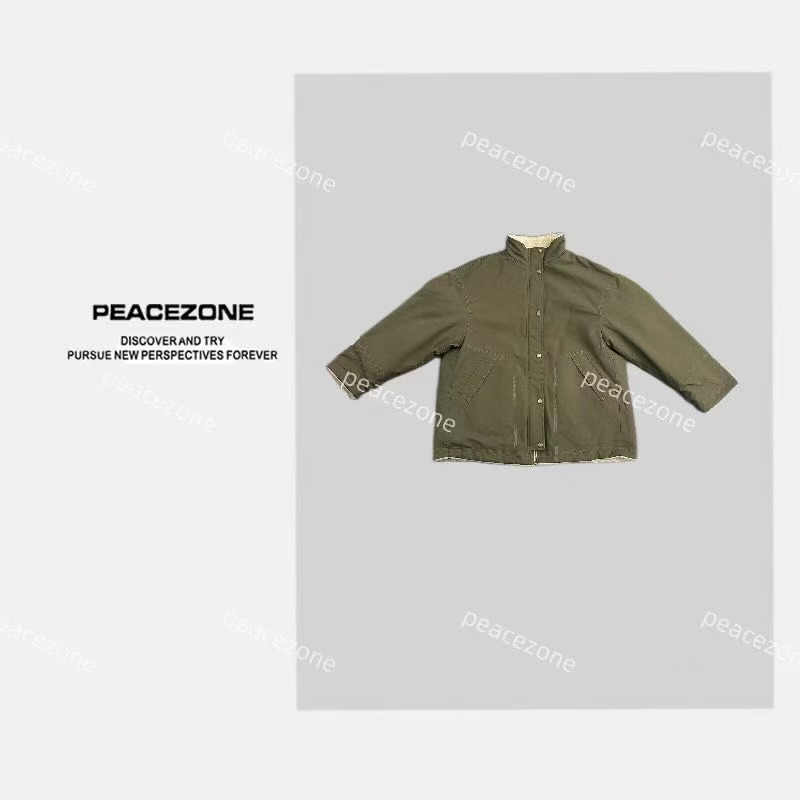 Peacezone 冬季立领中长款厚款羊羔毛外套/6614