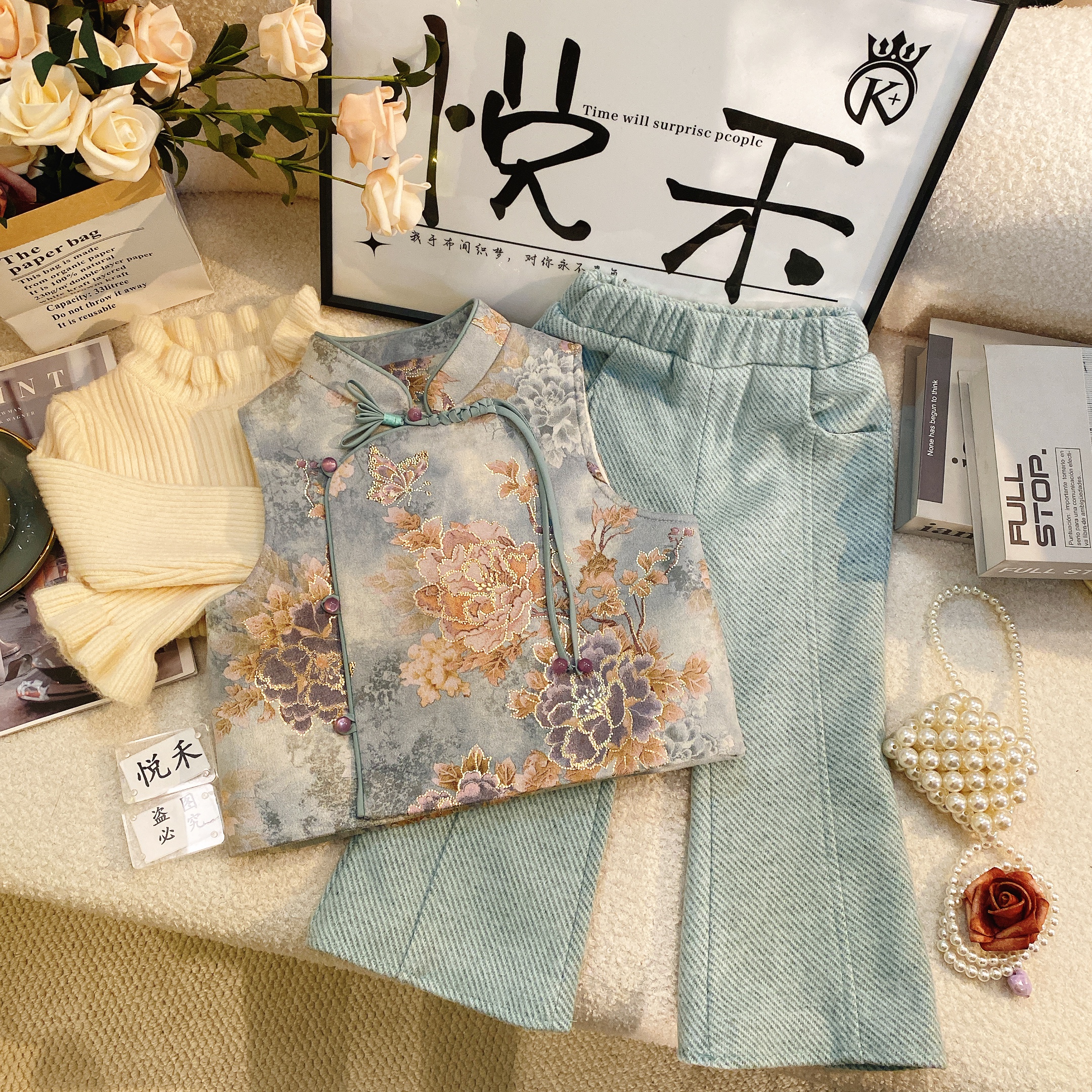 T2【悦禾】萌娃冬装女童秋冬套装国风新中式加厚汉服过年套装6429