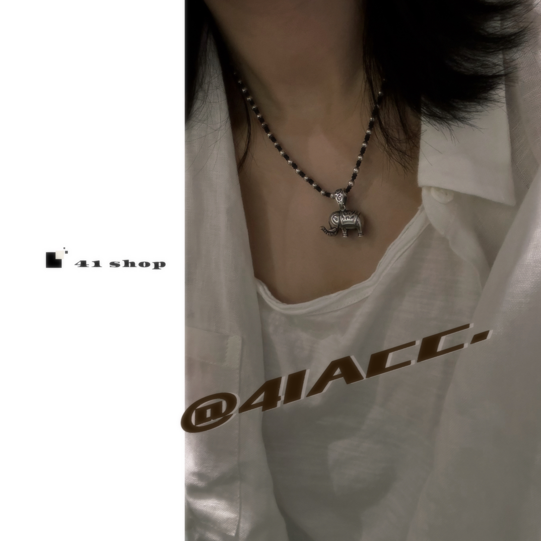 铜合金棉绳项链 A377 泰国风吉象手编串珠民族风项链