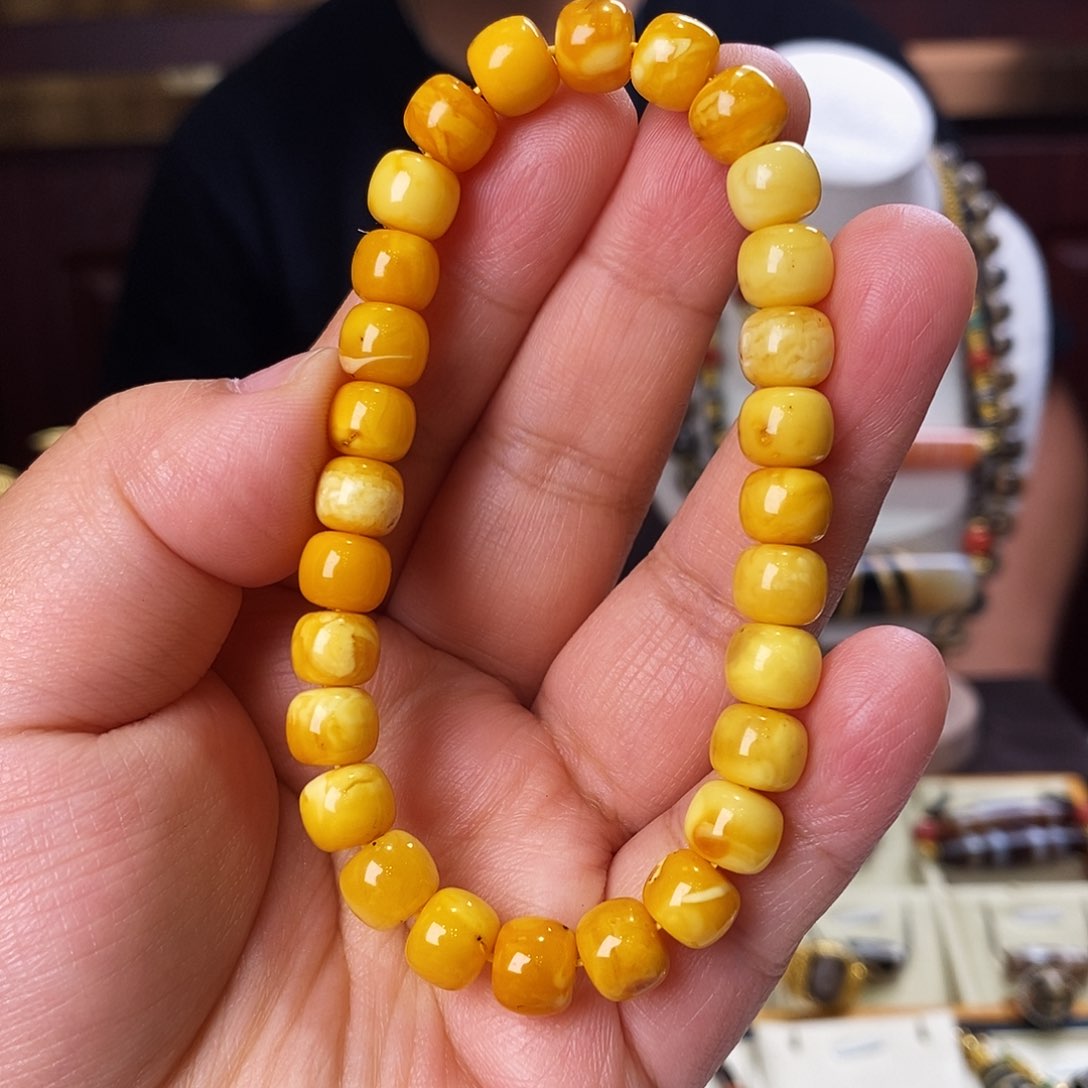 未镶嵌琥珀裸石鸡油黄蜜蜡手串手链