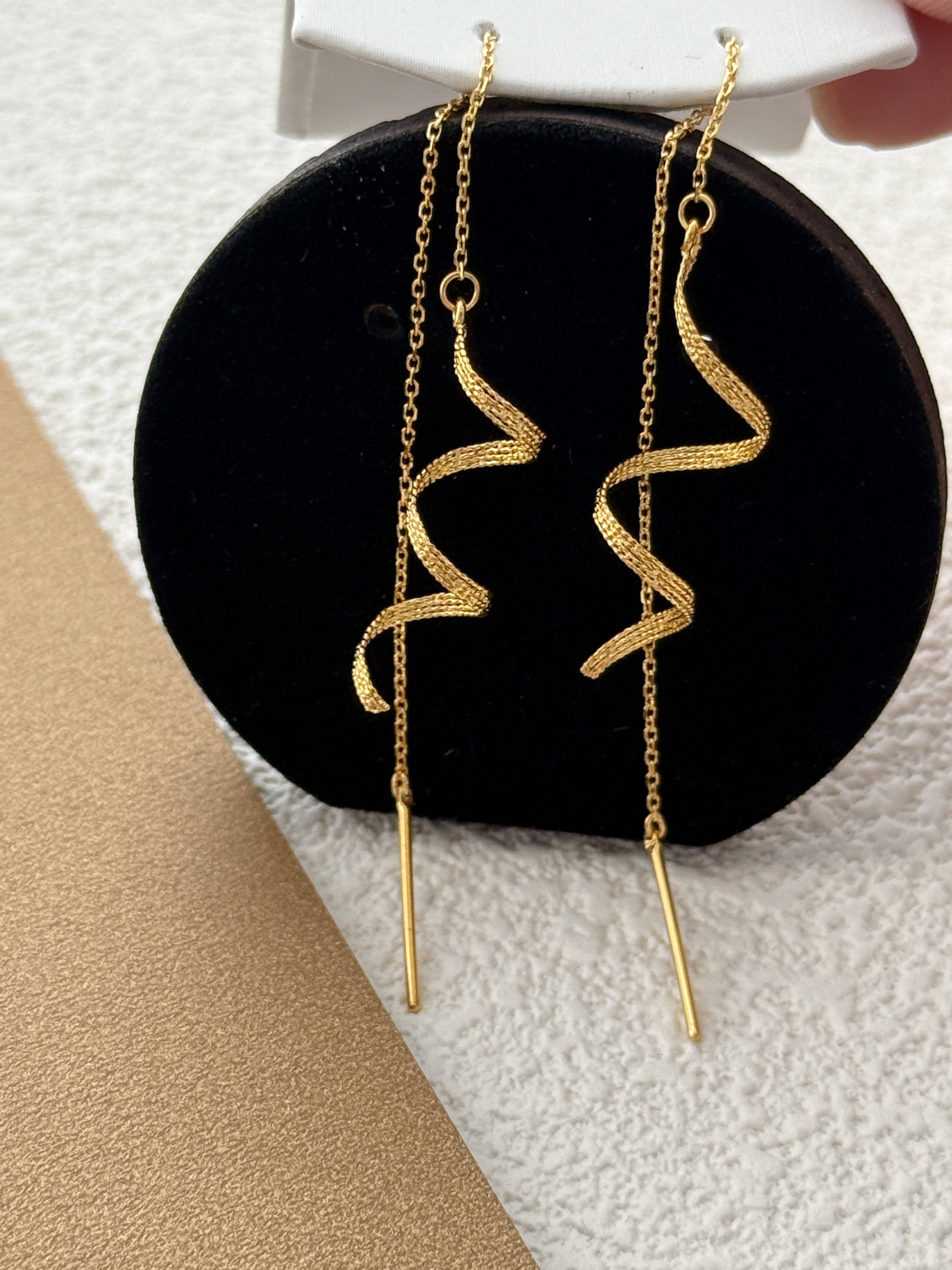 【大牌同款】飘带S流苏耳线5G足金999黄金耳线@ES045