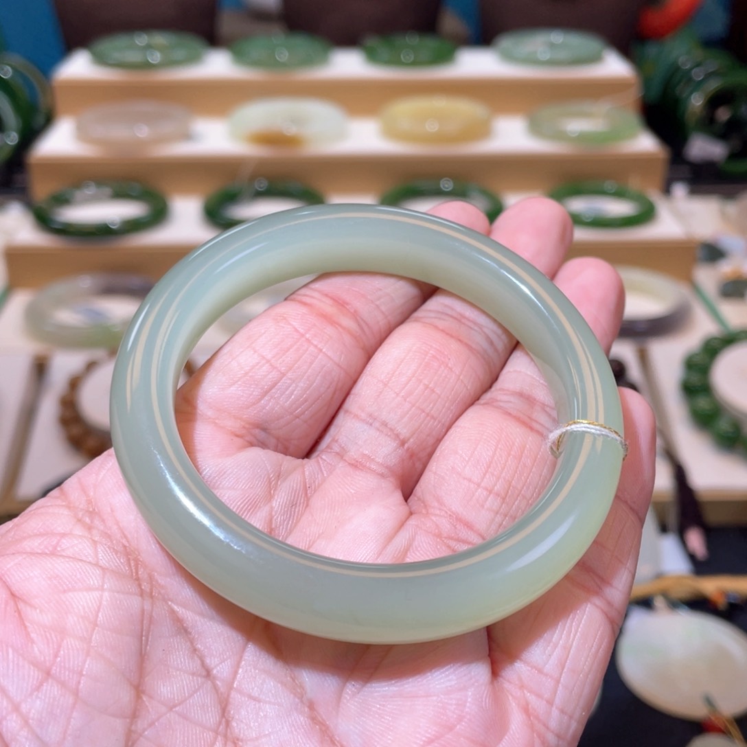 和田玉高冰晴水猫眼手镯56+未镶嵌