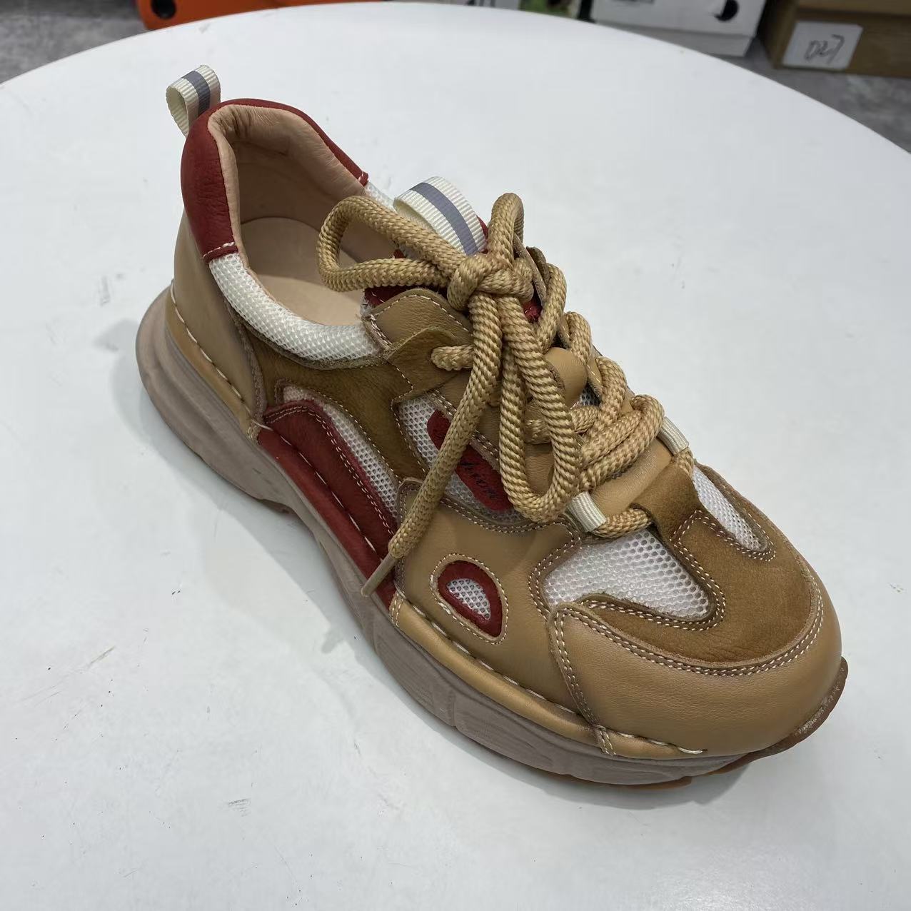 2501头层牛皮拼色透气网面单鞋女春夏新款厚底软底百搭休闲女鞋