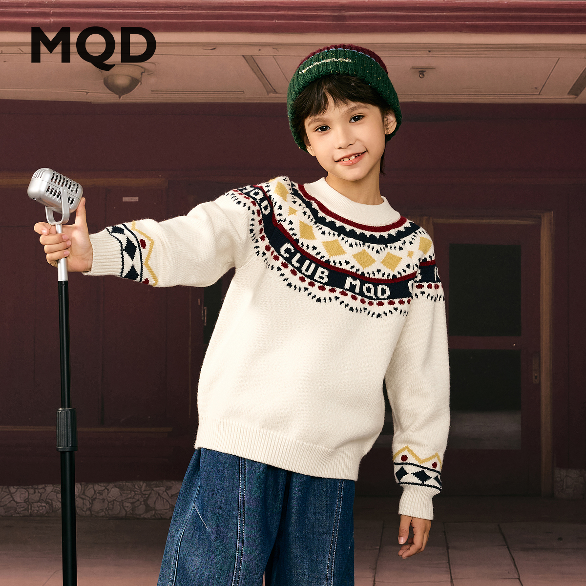【拜年服】MQD男童25冬新款费尔岛毛衣女童半高领针织衫9654W0770