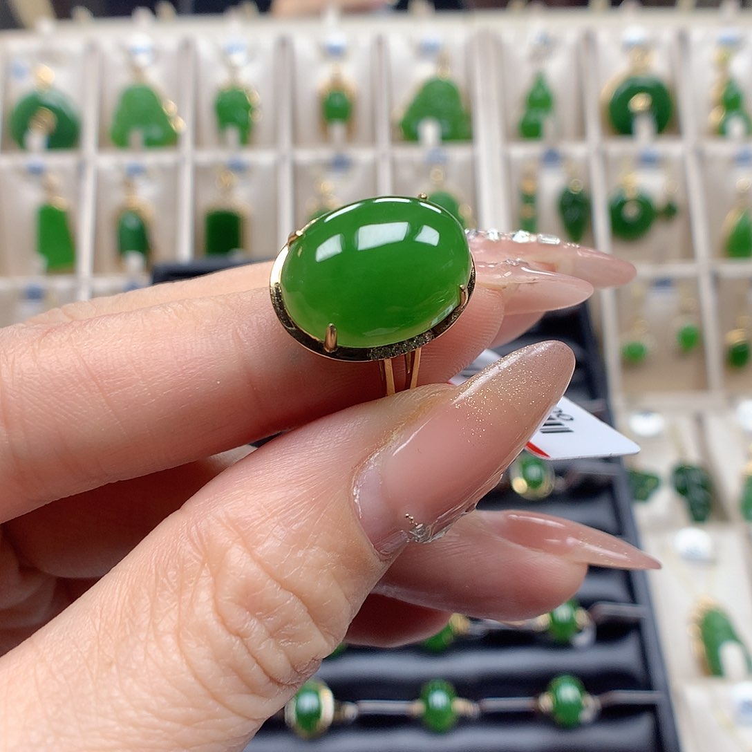 和田玉戒指18K金镶嵌1216