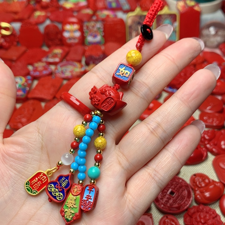 天然辰砂工艺品朱砂钥匙扣