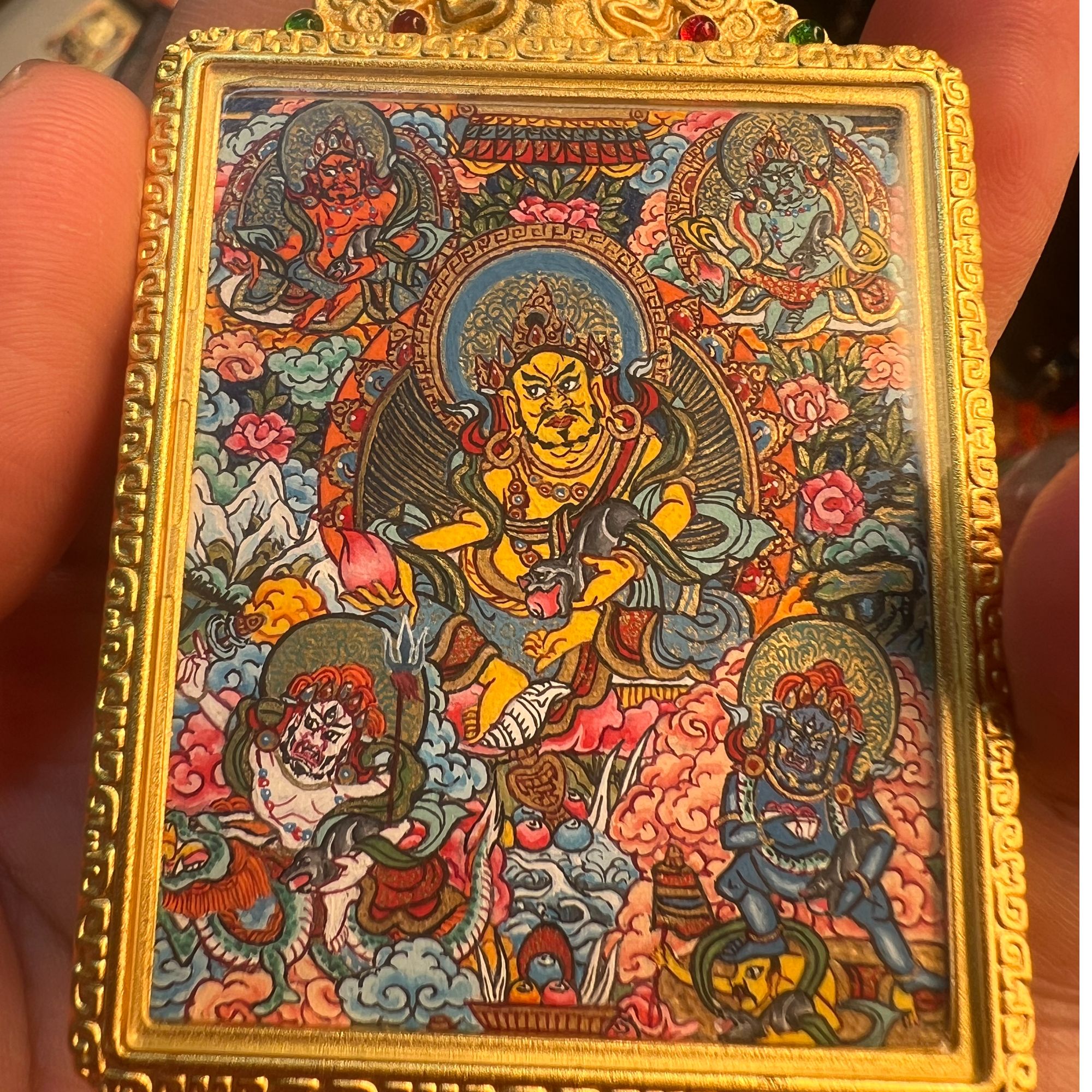 【藏物】纯手工唐卡热卡五路顶画工收藏传承级纯手绘纯矿物财神圆满