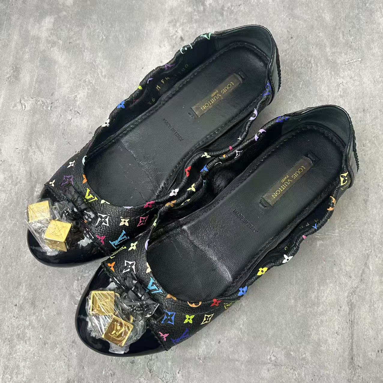 99新 LouisVuitton/路易威登 36码/仔仔/黑三彩芭蕾鞋  xxs1197  