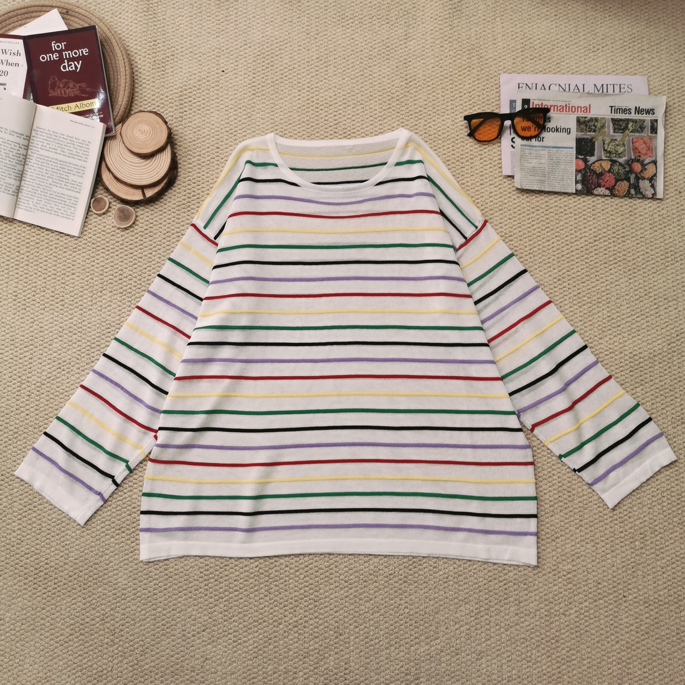 2025春季新款洋气时尚彩色条纹长袖防晒针织衣1438