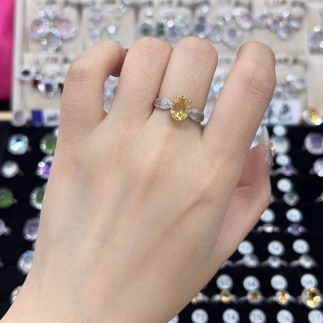 ****บ戒指黄晶银S925镶嵌