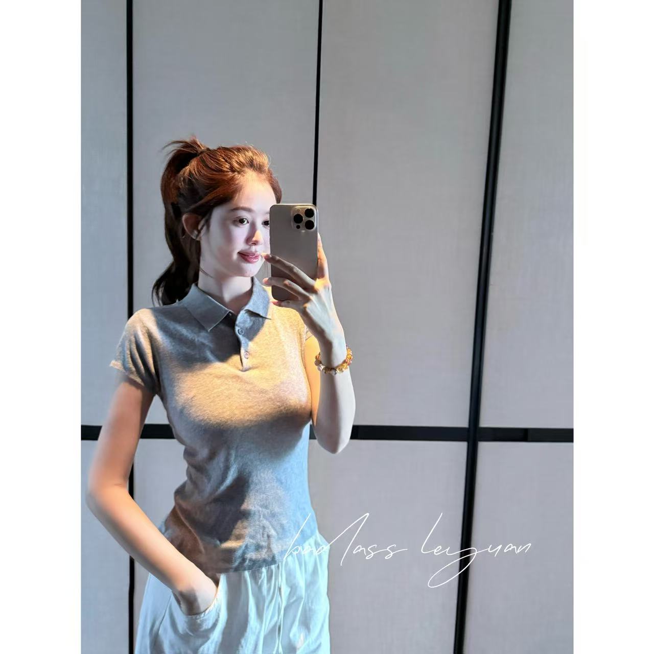 【polo领小白T】LEYUAN.夏季修身百搭短袖T恤纯色显瘦女上衣洋气