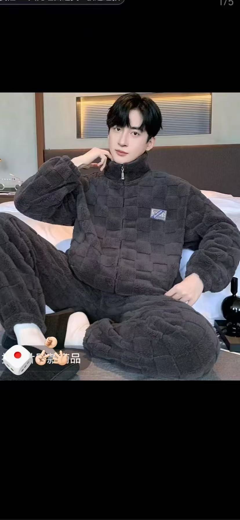 青少年珊瑚绒家居服睡衣男士宽松大码可外穿加绒加厚套装保暖秋冬