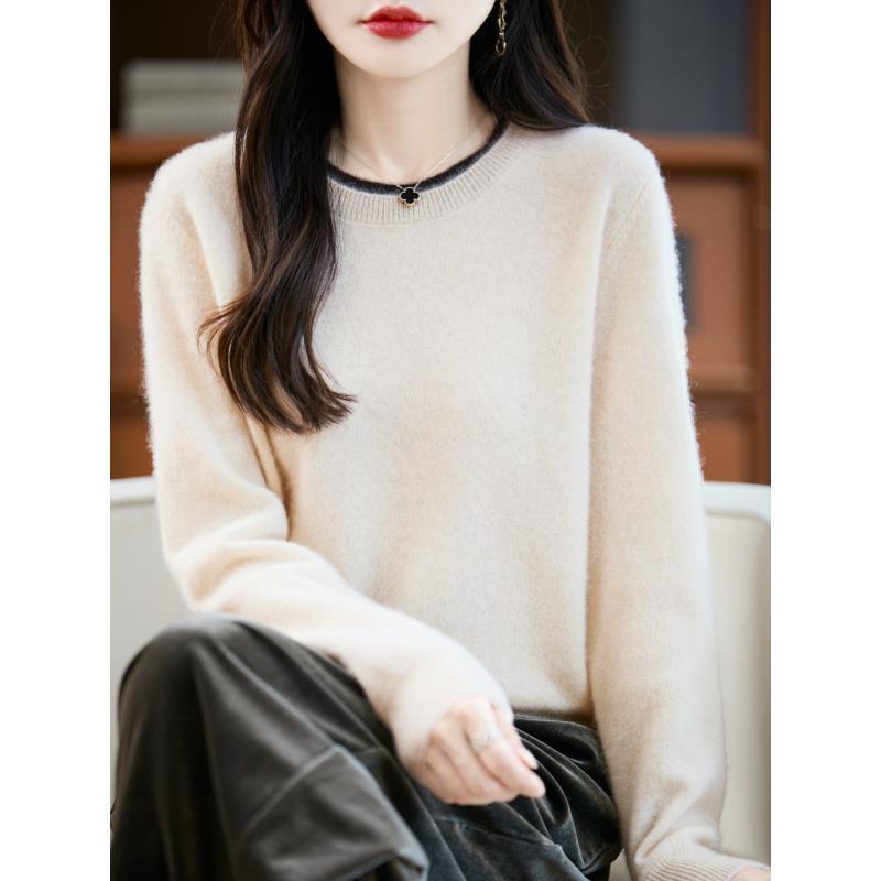 100%纯羊毛圆领假两件女士羊毛上衣D401