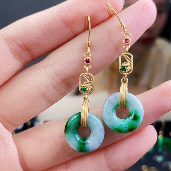 翡翠耳饰银S925镶嵌饰品