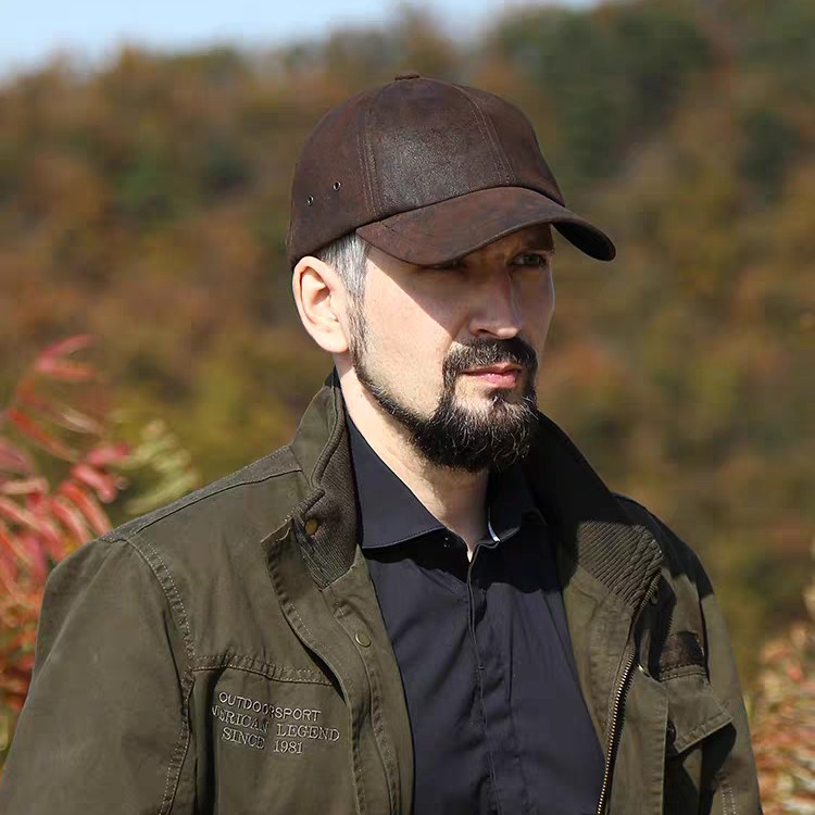 LANBO 澜泊皮帽阿美咔叽秋冬新款复古做旧羊皮棒球帽鸭舌帽男士