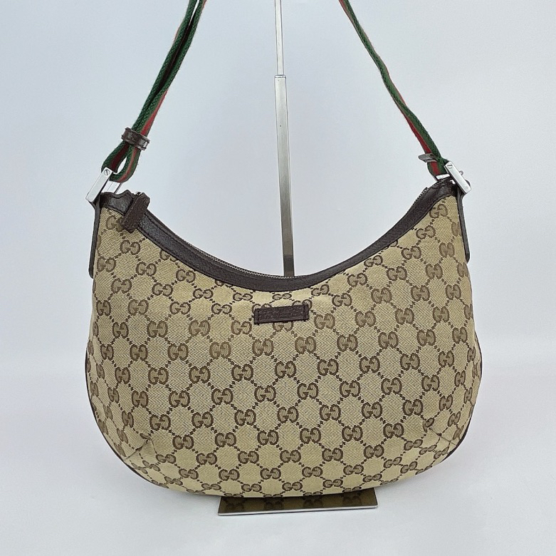 95新 GUCCI/古驰 古驰 棕色老花帆布单肩包底长29 N804